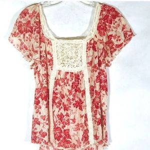 *SOLD* Ralph Lauren Denim & Supply Ruffle Trim Blouse Red Peasant Top